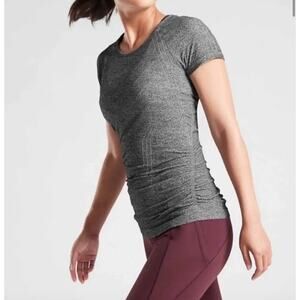 ATHLETA Heather Gray S Top Nylon Stretch Crew Neck Short Sleeve Pullover Regular
